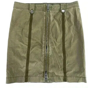 Burberry Brit Army Green Cotton Two Way Zip Mini Skirt Size 8
